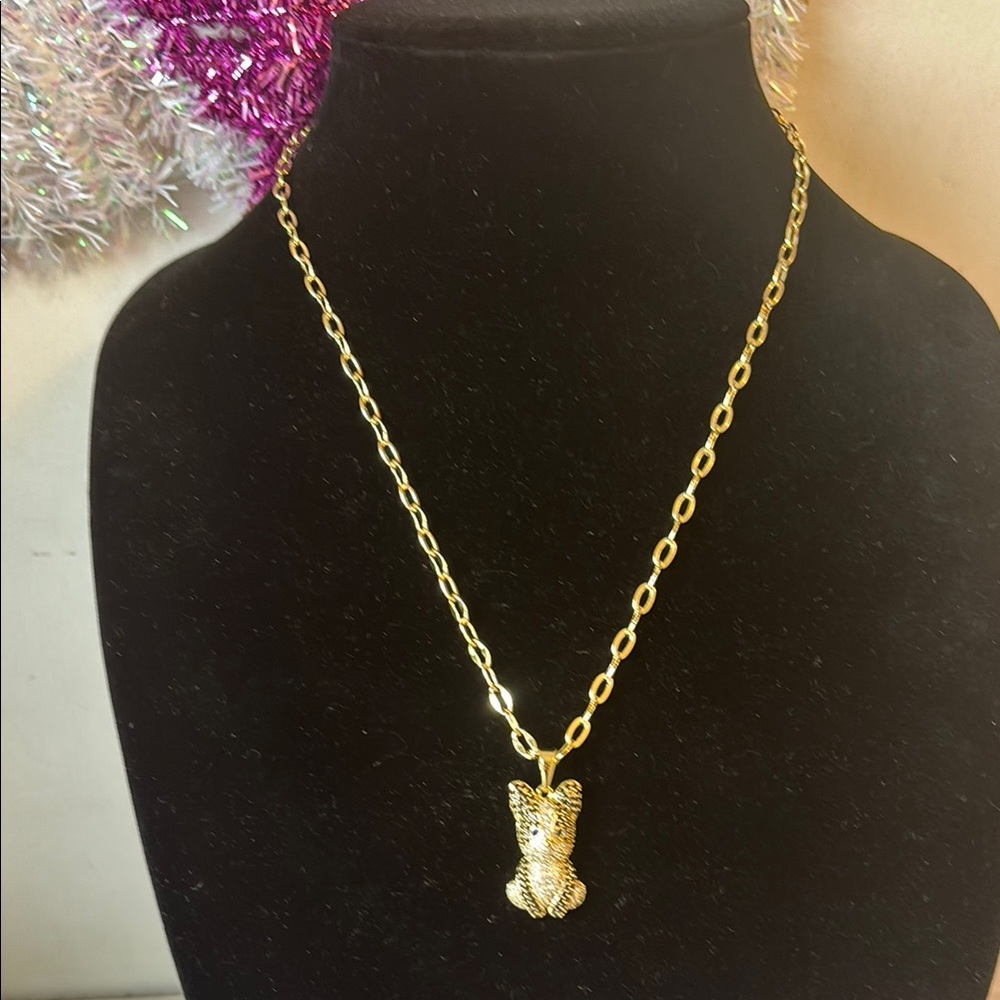 Gold Bear Pendant Necklace